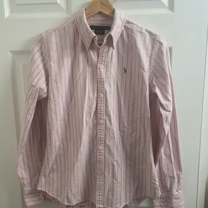 Ralph Lauren Women’s Pink & Green Striped Slim fit Button Down Shirt Size 8